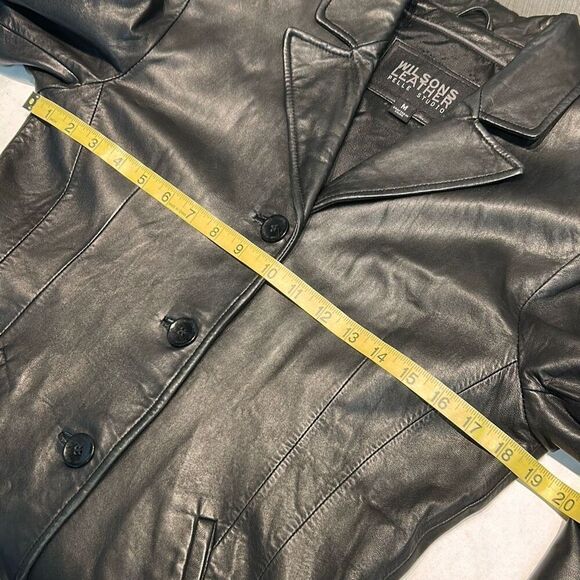 Vtg 90s Wilsons Leather Pelle Studio Jacket Coat Sz Medium Black Fitted Button F - Picture 8 of 11